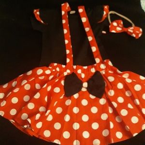 New baby ruffle top and  polka-dotted skirt suspen